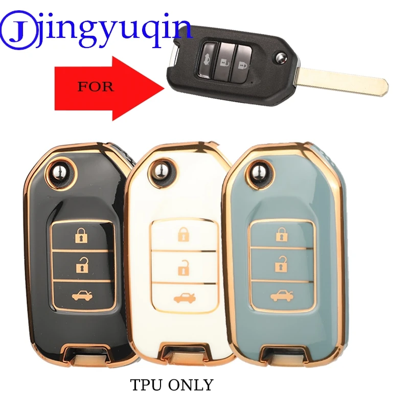 jingyuqin 3buttons Arrival TPU Car Key Shell Case Fob For Honda Civic City Fit HR-V XR-V Folding Flip Auto Car Key Cover