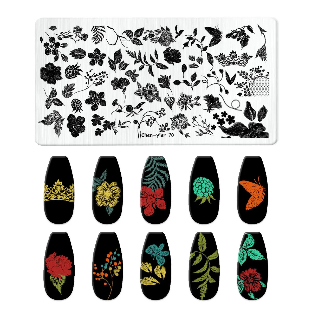 Placas de estampado de uñas para transferencia de uñas, placas de acero impresas con personajes de dibujos animados, placas de estampado con diseño de plantas florales de estilo chino