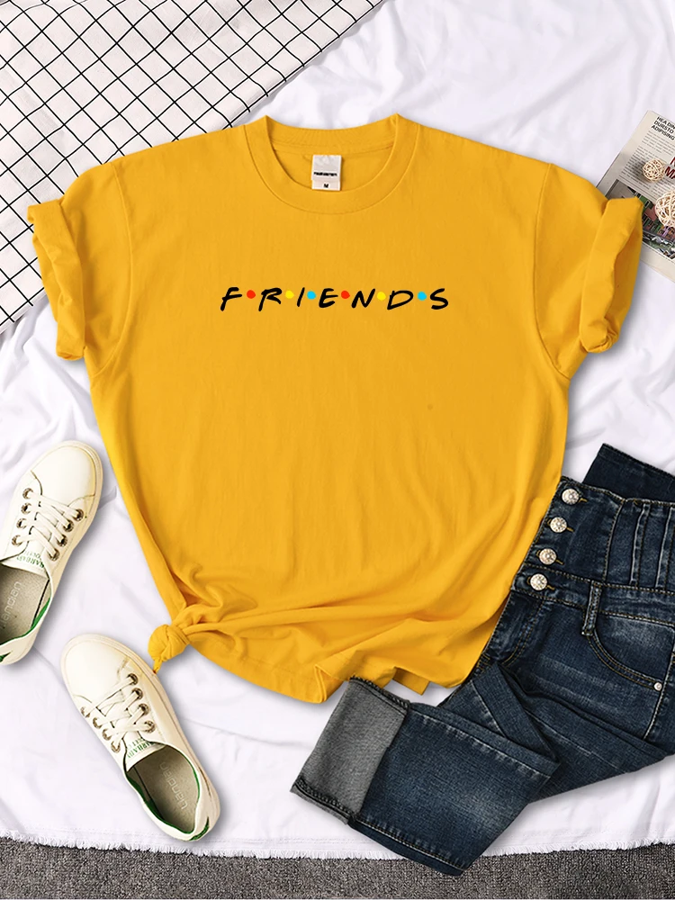 Creative Friends Letter Print T-Shirt Womens Casual Tees Japan Harajukua Style Loose Round Neck Clothing Girl Slim Funny Tshirt