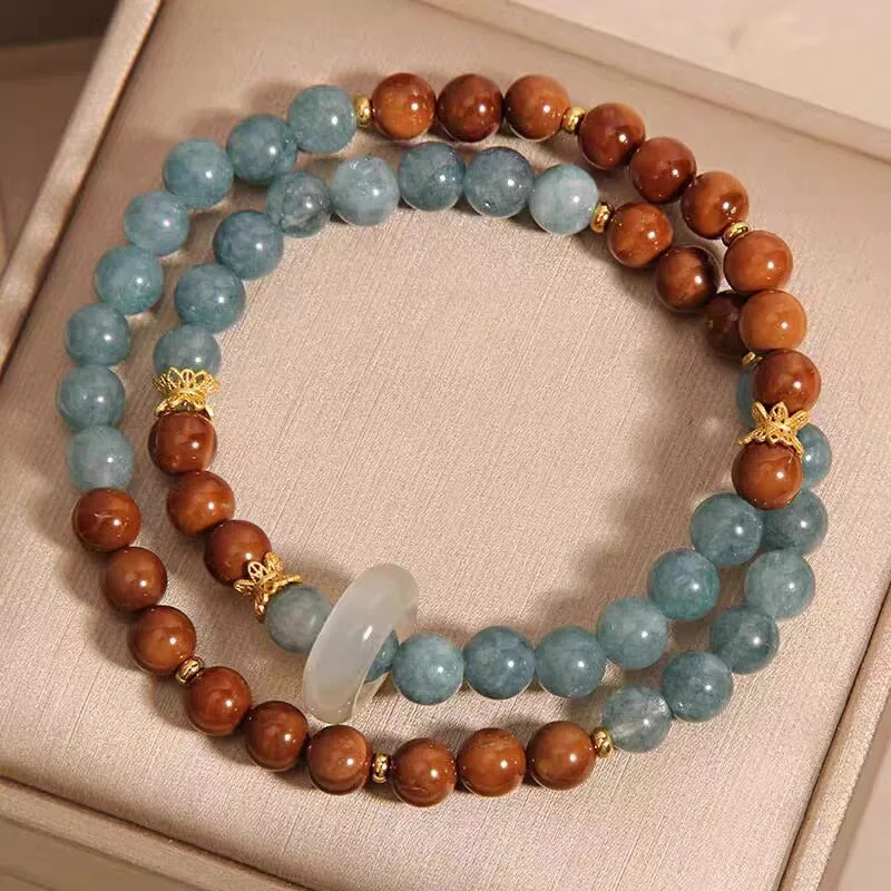 

Натуральный Kuk Double Circle 7A Grade Blue Jade Mountain Half Water Lucky Prayer Beads Браслет для ручных игр HandString