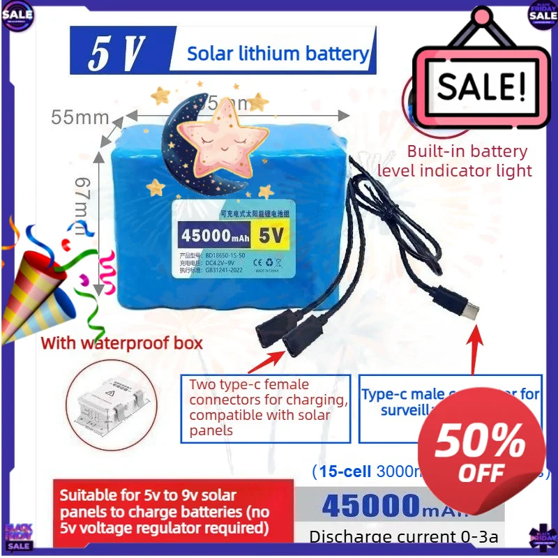 SWZY NEW 5V 18650 Rechargeable Lithium Battery Pack for Solar Monitoring Camera 18650 Photovoltaic Outdoor Portable Power Bank