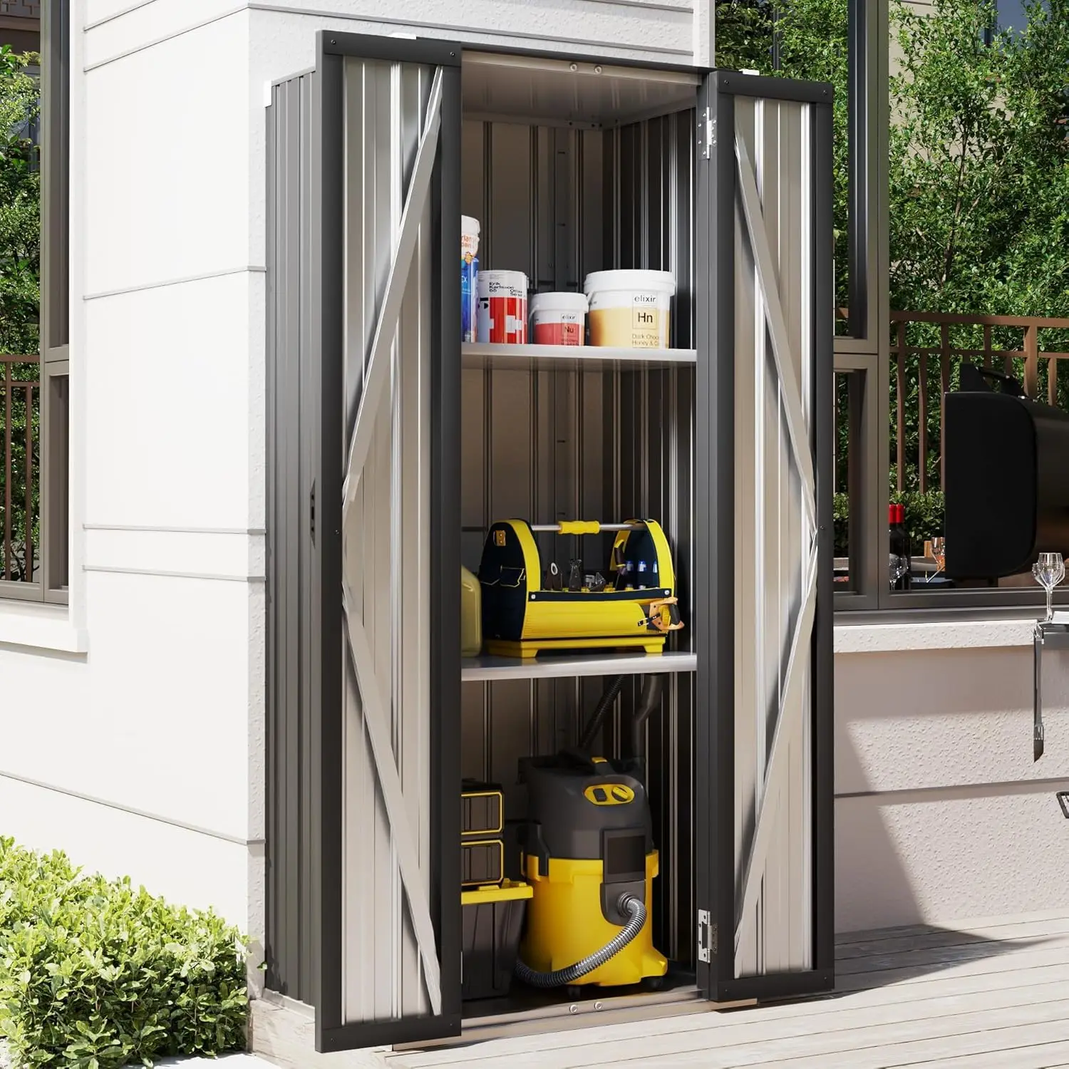 Outdoor Storage Cabinet Waterproof, Vertical Tall Outdoor Storage Cabinet with Shelves, Garden Sheds & Outdoor, Customized