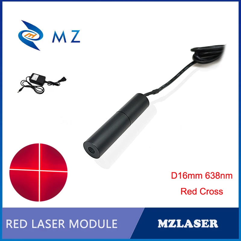 

Red Cross Laser Module D16x90mm 638nm 10/20/30/50/100mw With Adapter Supply Industrial Grade