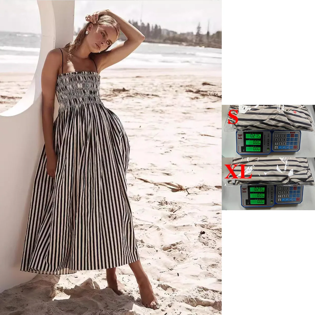 Casual Halter Vintage Dress for Women Striped Print Spring/summer Pocket Dress 2024