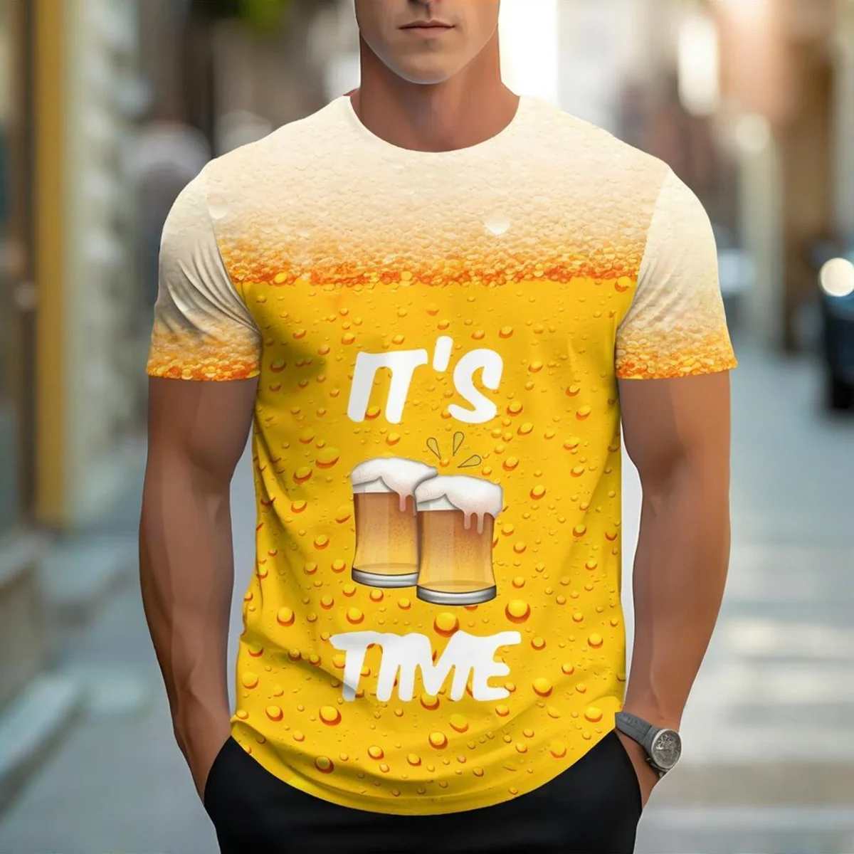 

Men's Fashionable Cool T-shirt Beer 3D Printed Style Casual Quick-Dry T-shirt Crew Neck Men's Top