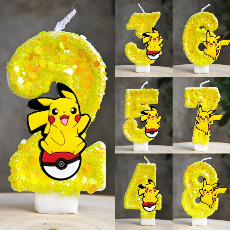 Bougie Pokemon Pikachu, dessin animé 0-9 chiffres, bougie d'anniversaire pour enfant, réception-cadeau pour bébé, anniversaire, gâteau enfichable, personnage de fête, fournitures cadeaux