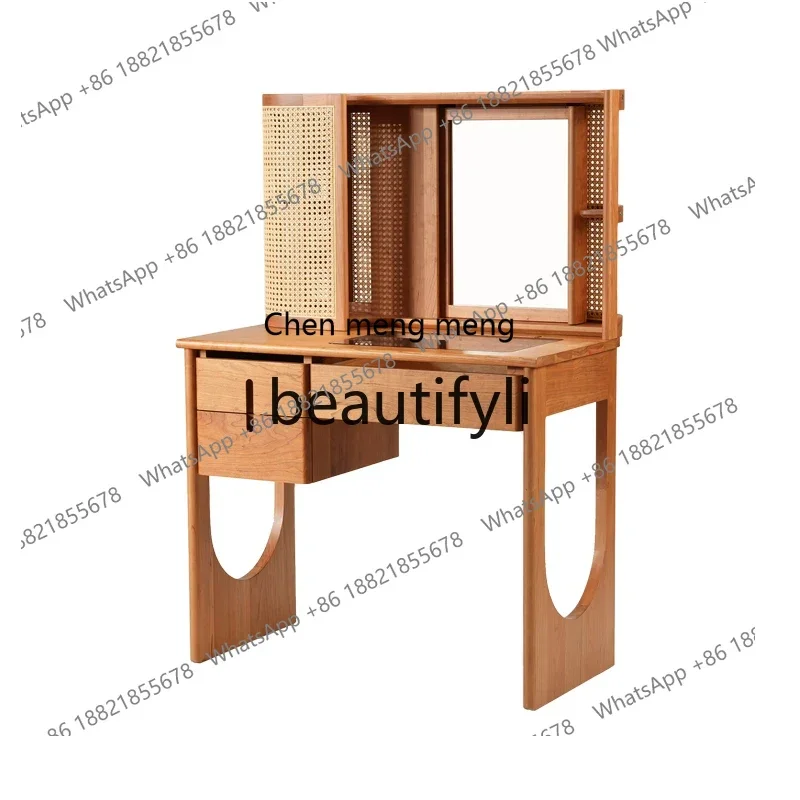 Retro rattan dresser light luxury solid wood dressing table