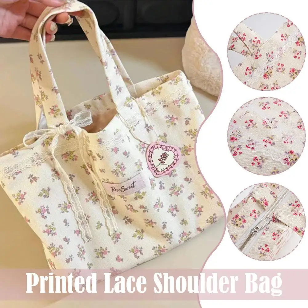 Fashion Korean Large Capacity Floral Canvas Tote Bag 2025 New Mori Floral Commuter Shoulder Bag Niche Handbag Wallet For Wo Q4P5