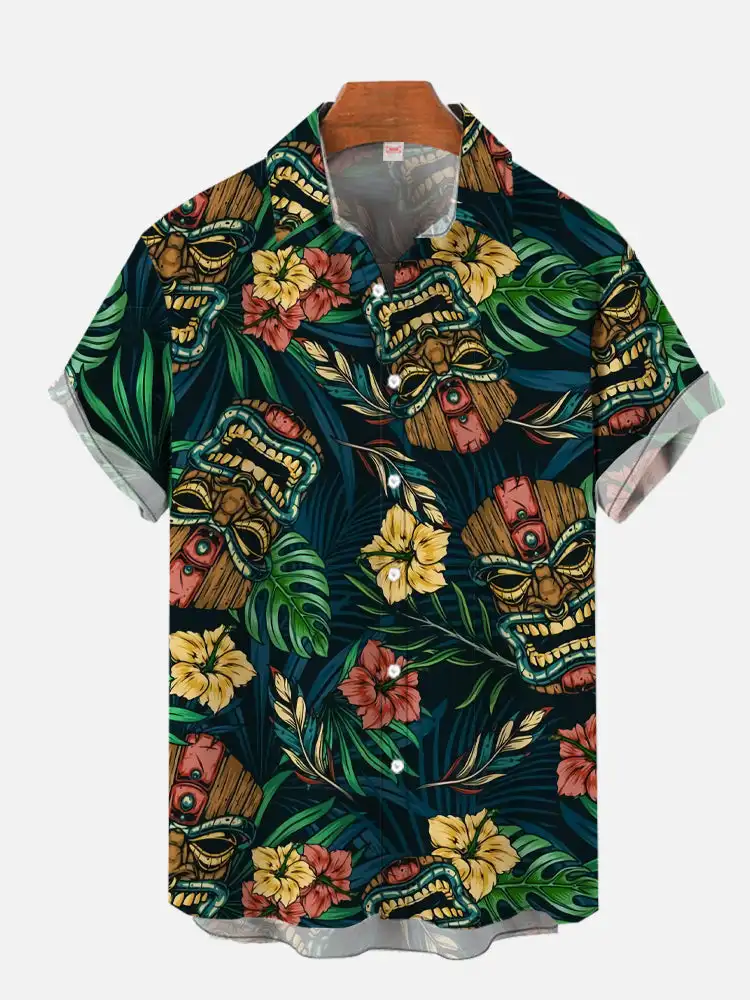 Men's Tribal Exquisite Print Shirts Vintage Pattern Hawaiian Shirt Beach Party Short Sleeve Shirts Men's Fashion Casual Shirts