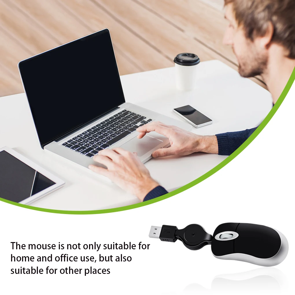 New USB Corded Mouse Laptops Mouse Corded Mouse Optical Travel Mouse Retractable Cable for Notebook PC Desktop Mouse