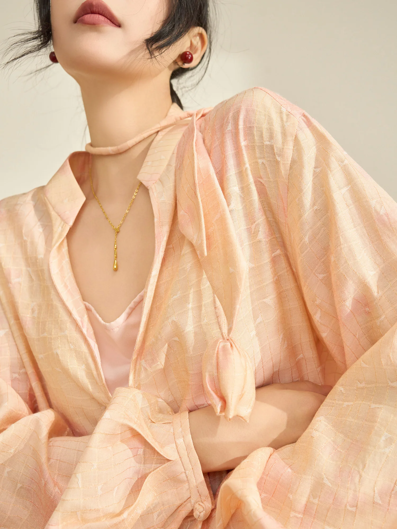 

Ele Flowing Era2026 Women's Loose Long Sve irt adient Color Polyester Fiber Breathable Casual Busin irt