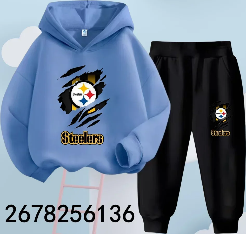 Steelers Rugby Team Girls Suit Kids Long Sleeve Cartoon Hoodies+Long Pants 2pcs Set Child Sports Clothing Casual Girls Outfits