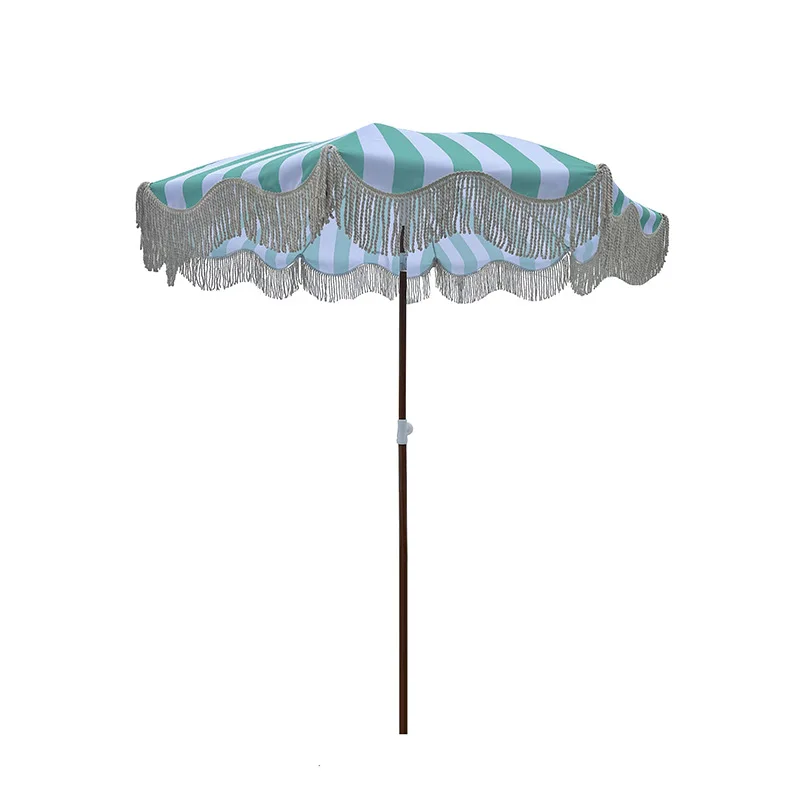 

Striped beach umbrella 1.8m garden courtyard polyester cloth sun umbrella outdoor shading middle column fringed umbrella