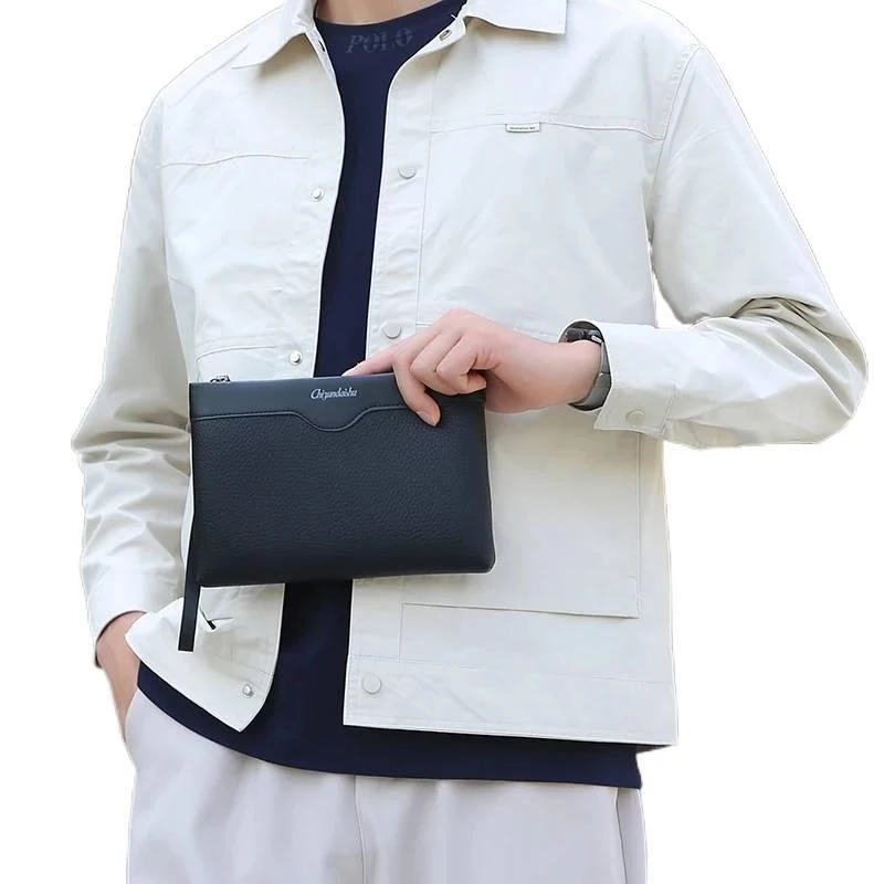 Elegant Selected Fabric Men's Clutch Bag Flexible Wear-Resistant Leather Waterproof Bolsos Para Hombre