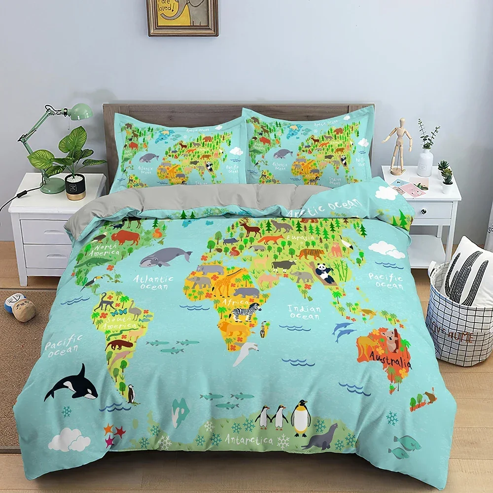 Map Pattern Bedding Set Luxury Cozy Duvet Cover Set For Bedroom Decor King Queen Full Quilt Cover Pillowcase Bedclothes 2/3Pcs