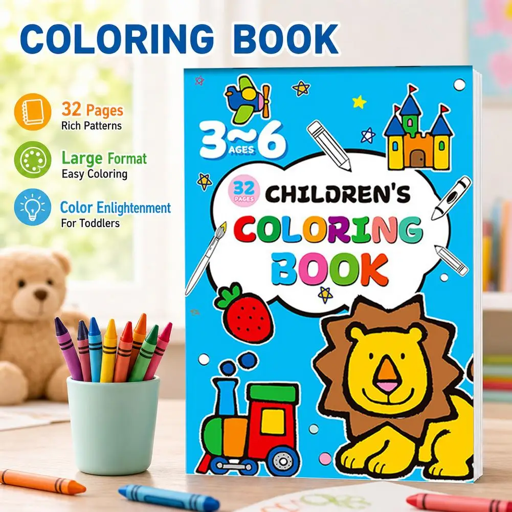Kids Coloring Book For 3‑6 Years Old Dinosaur Transportation Theme Thick Paper Portable Preschool Drawing Activity Book