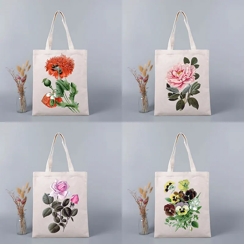 Flower Painting Print Foldable Handbag Purse Canvas Large Tote Bag Retro Women Eco Shopping High Quality Art Fashion Travel Bag