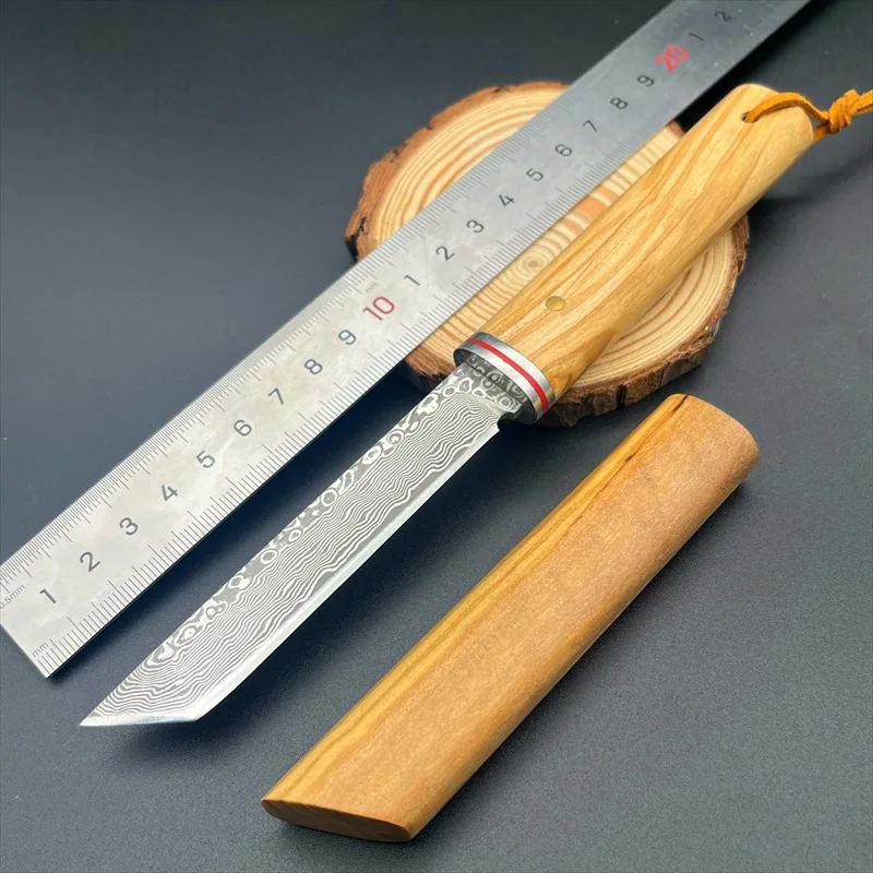 Imagem -06 - Damasco Tanto Blade Knife Olive Wood Handle Estilo Japonês Canivete Camping Ferramenta Edc Tactical Facas Militares Gift Box Vg10