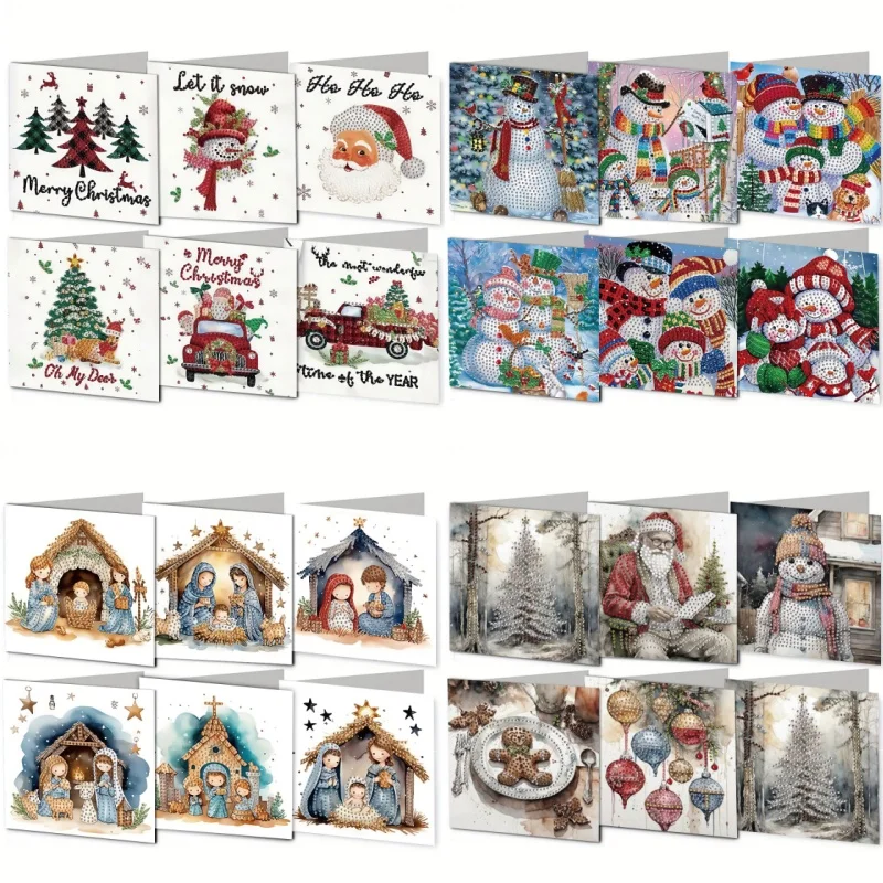 6pcs/set DIY Diamond Art Christmas Cards Sets Expressing Warm Wishes Diamond Painting Greeting Cards for Christmas New Year