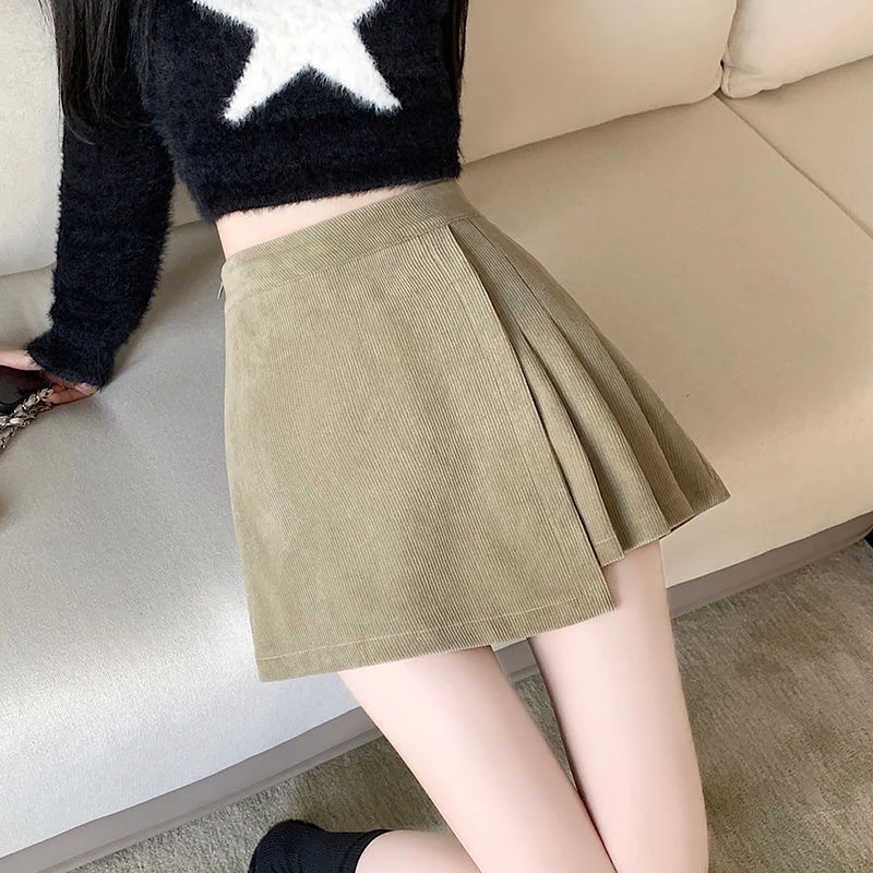 

Утягивающая юбка трапециевидной формы, женская осенне-зимняя новинка, бархатная плиссированная юбка с высокой талией из искусственного материала