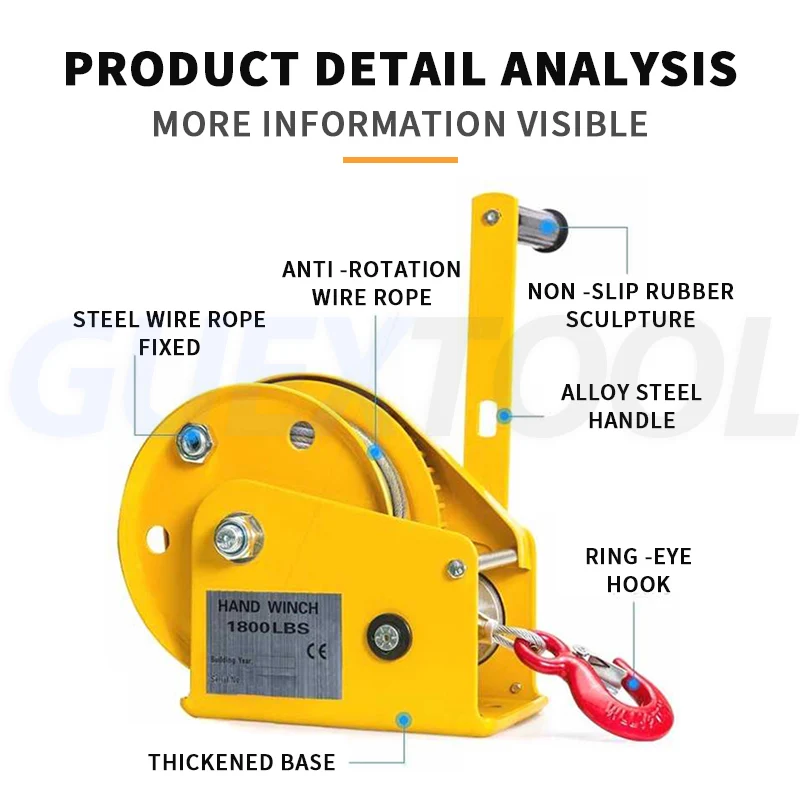 رافعة يدوية كرنك سلك حبل الجر رافعة الجر المحمولة رافعة الجر المنزلية كابستان التصنيع الميكانيكي Windlass 1200 رطل اتجاهين قفل ونش المحمولة الصغيرة
