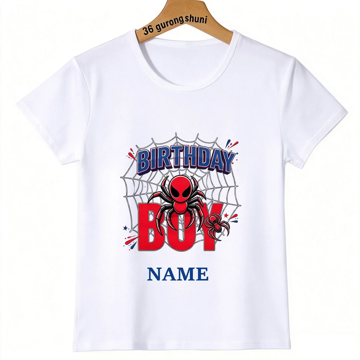 Personalized Spider Birthday Boy T-Shirt, Custom Name Superhero Spider Kids T-Shirt, Boys Birthday Party Short Sleeve Tee Gift