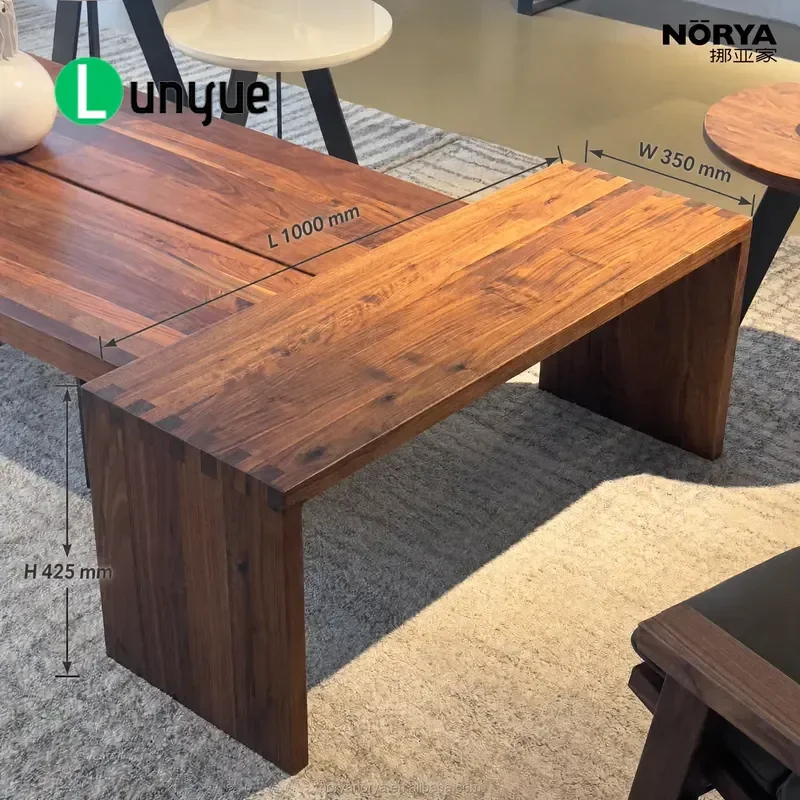 Multifunctional Solid Wood Bench Coffee Table Thick Top Floor Slide Living Room Furniture Walnut Finish Durable Space Saving