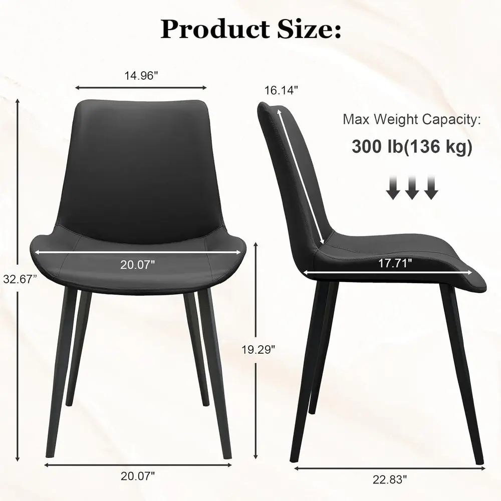 Set of 4 Black PU Leather Dining Chairs with Ergonomic Backrest and Metal Legs for Dining and Living Rooms
