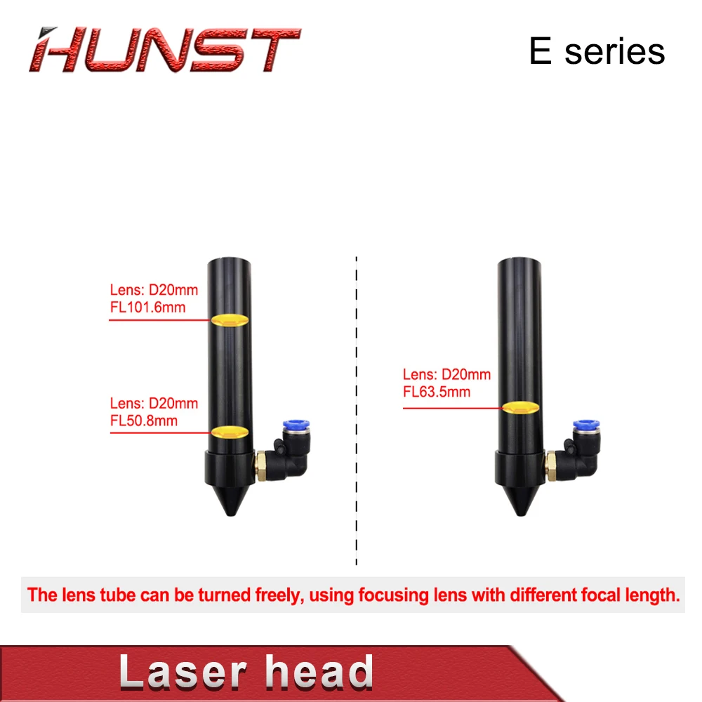 Hunst E Series CO2 Laser Head for Lens D20MM FL50.8 & 63.5 & 101.6 MM Mirror 25MM for Laser Engraving and Cutting Machine