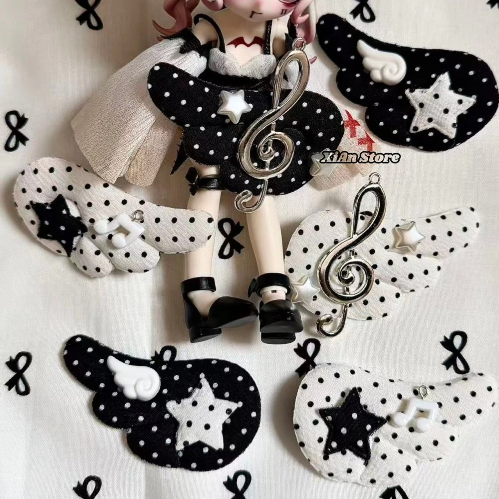 Pinza para el pelo Y2K Harajuku con diseño de estrella de lunares y alas, estilo estético de alas de ángel, pinza de pico de pato para flequillo, accesorios decorativos subculturales