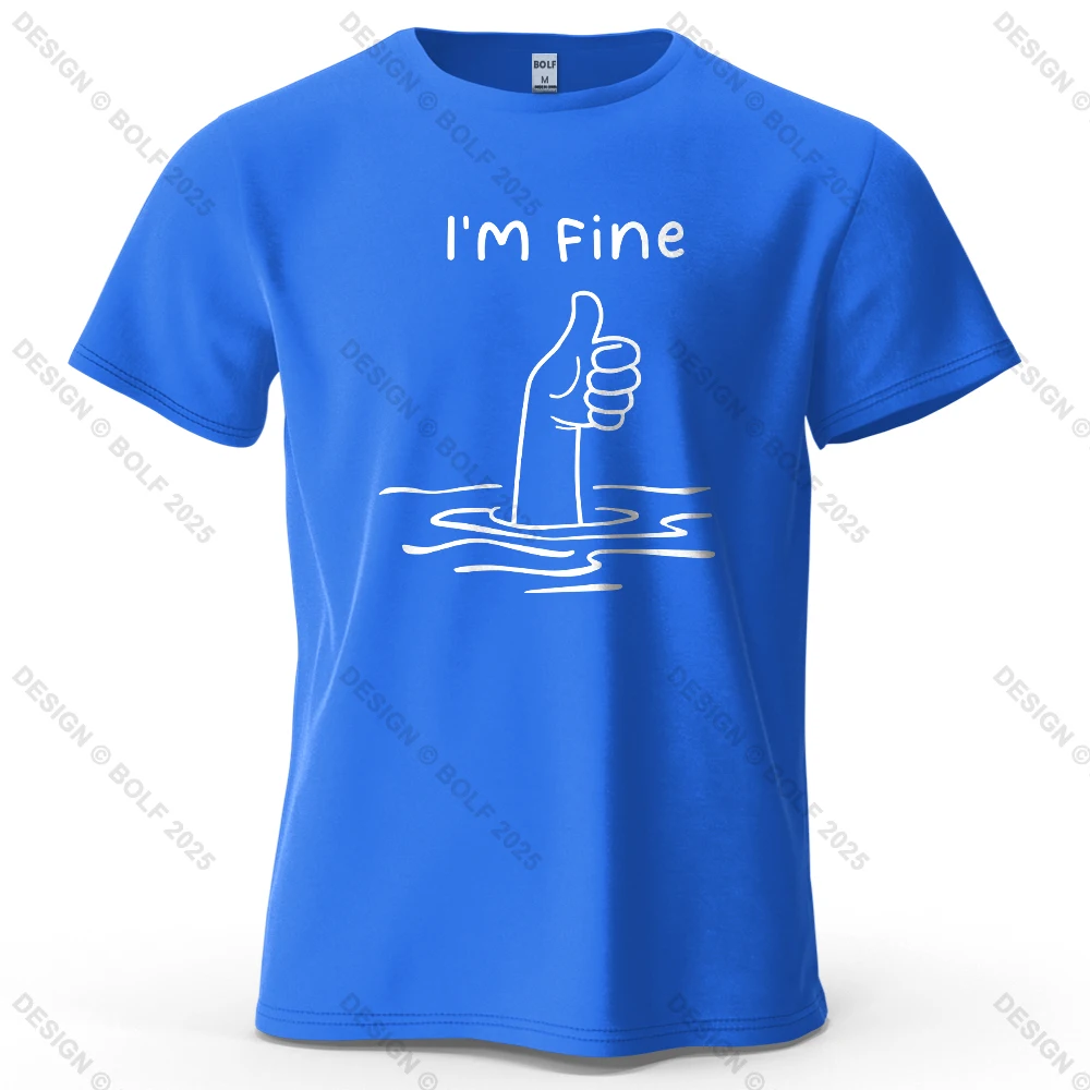 I'm Fine Lustiges bedrucktes Herren-T-Shirt aus 100 % Baumwolle, übergroße, minimalistische Cartoon-Grafik-T-Shirts für Damen, Tops, T-Shirts, Streetwear