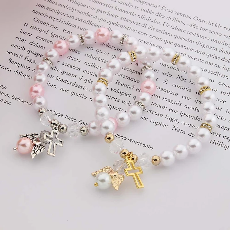 Angel Wing for Cross Bracelet Hollow Religious Holy Hand Decor Accessories for Baby Shower Girl Boys Giveaway Souvenir Gift