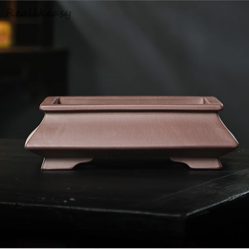 Chinese Yixing Purple Clay Flower Pot Bonsai Pot Orchid Square/Round Flower Pot Home Desktop Decorative Flowerpot With HoleLI640