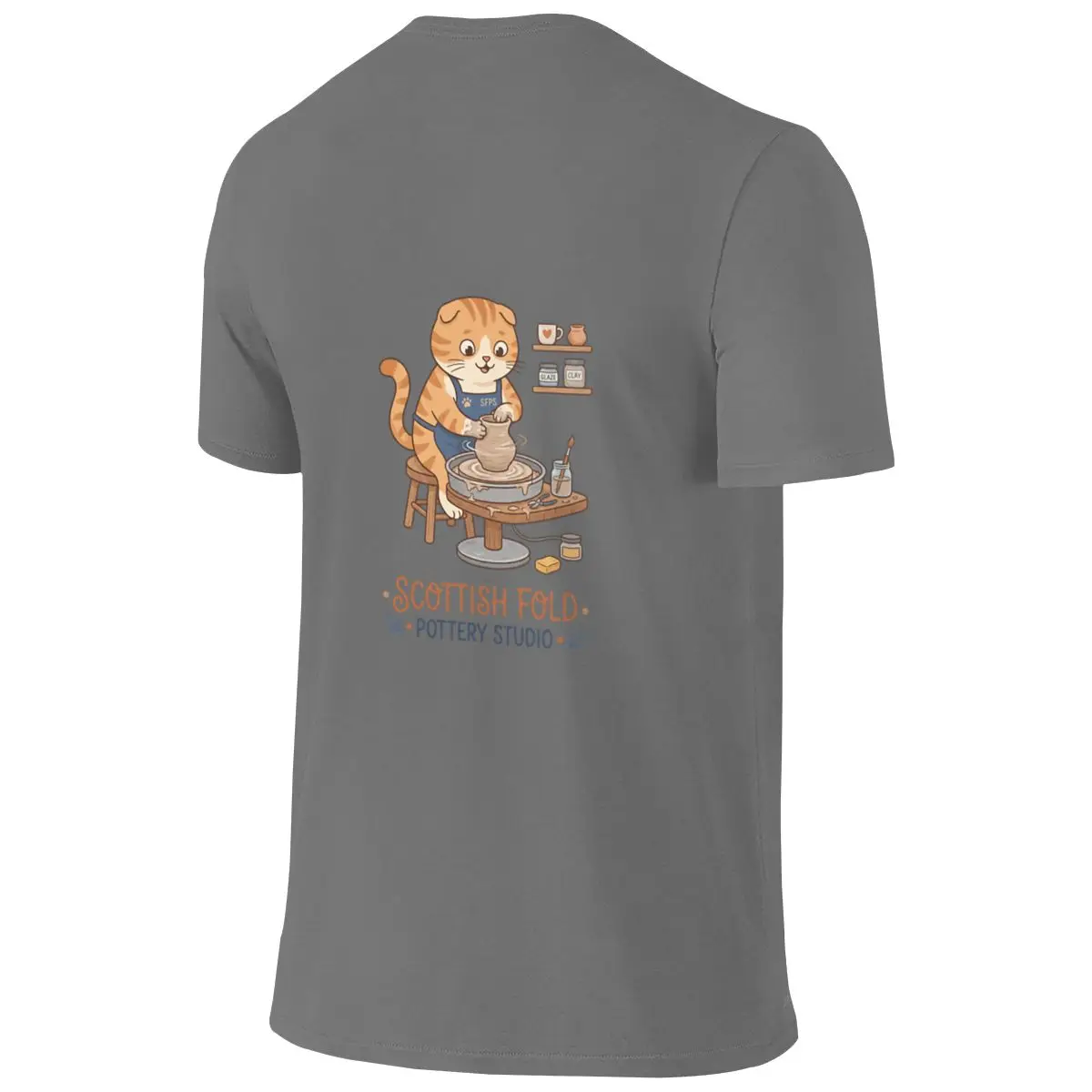 Scottish Fold Pottery Studio Ceramic Clay Wheel Literary Reversible T-shirt Loose Lazy High-Definition Printing Cotton Tee