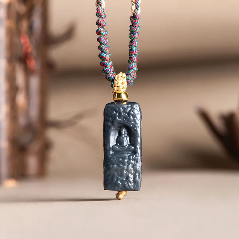 Natural Hetian Black Jade Meditation Wisdom Blessing Pendant Unisex Ancient Style Jade Ornament Gift