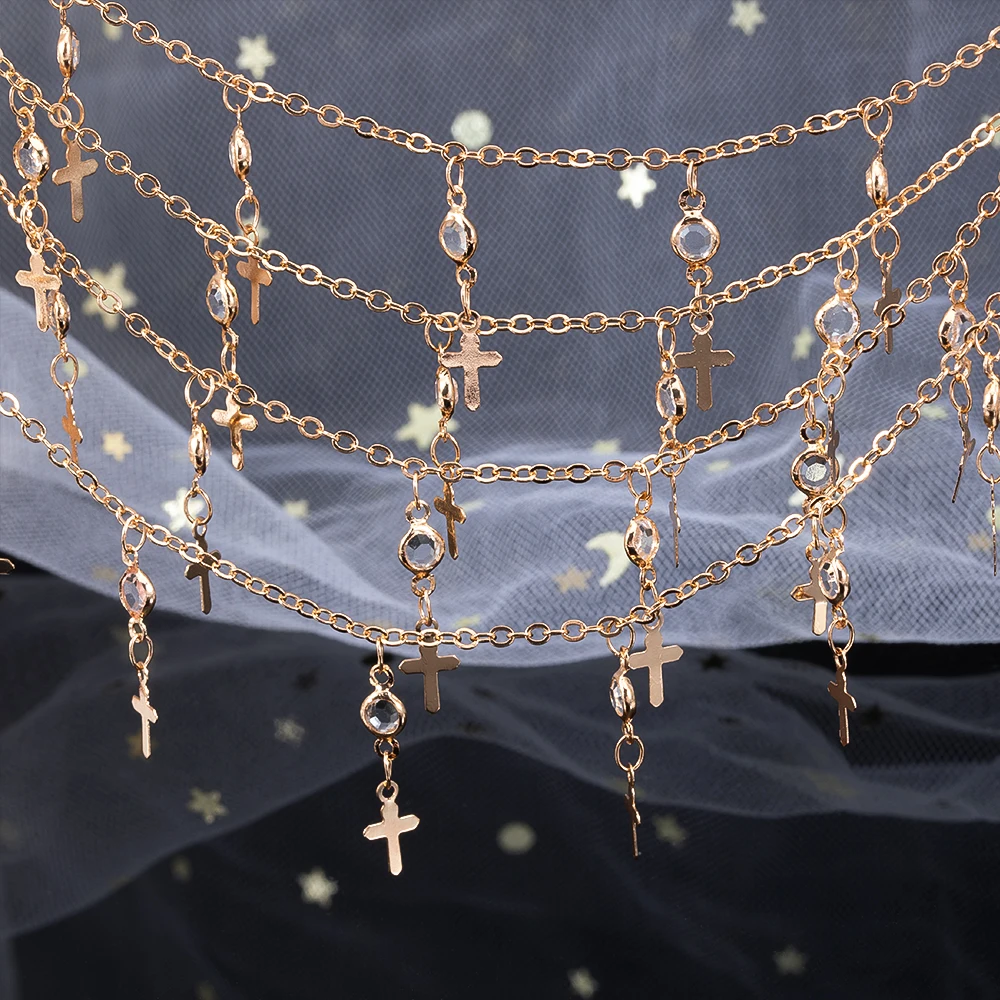 1Meter Crystal Beaded Chain Cross Butterfly Flower Charm Link Chain Copper Chains for DIY Necklace Bracelet Cloth Jewelry Making