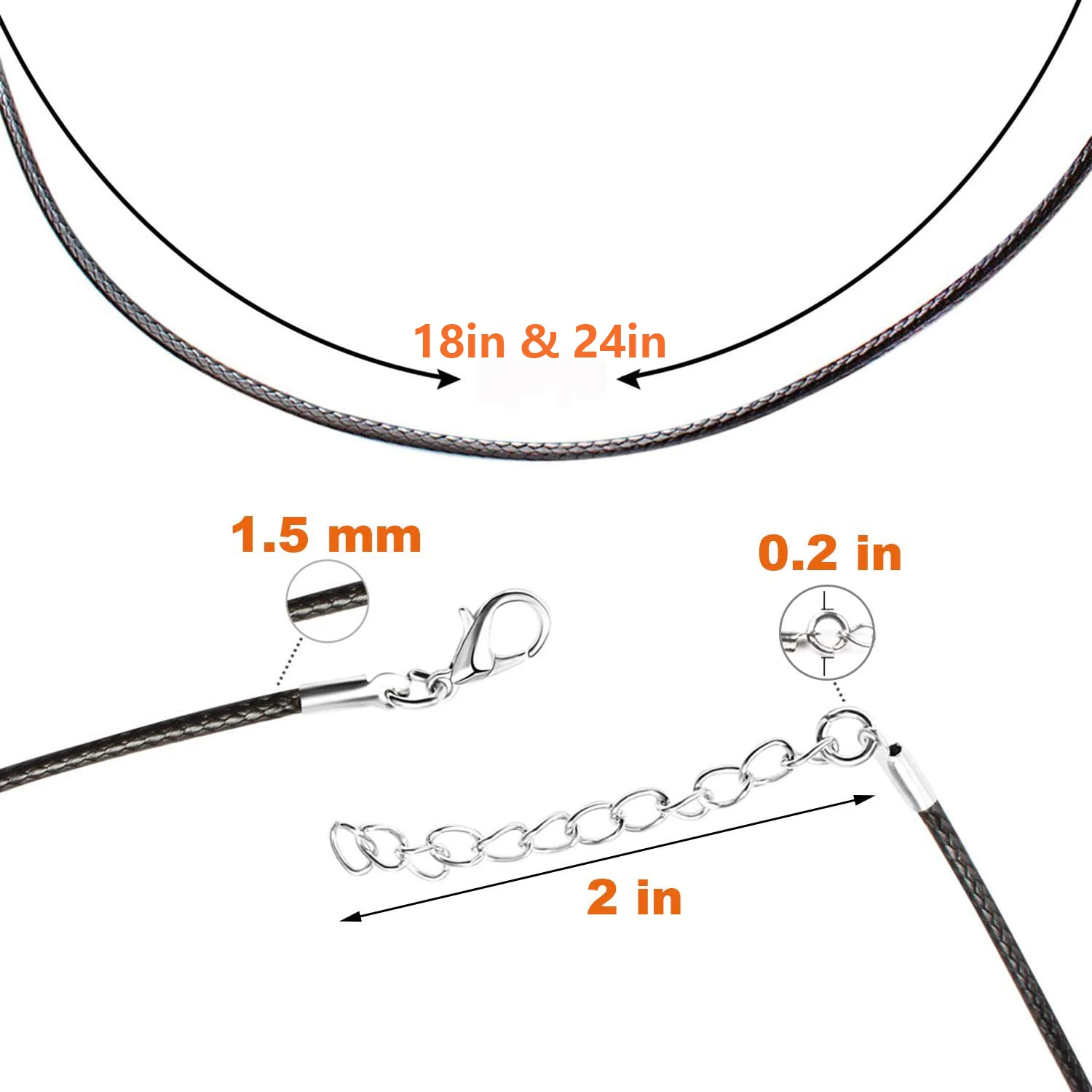 30Pcs Black Leather Cord Rope Necklace Waxed Lobster Claw Clasp Bulk for Jewelry Making Chain String DIY Accessories