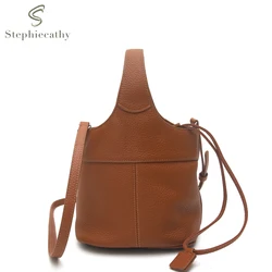 SC secchiello piccolo in vera pelle borsa da donna quotidiana con manico superiore fodera con coulisse borsa a tracolla a tracolla moda elegante Casual