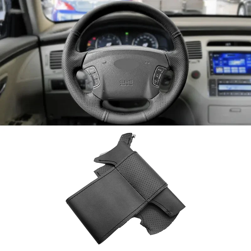 Black Car Steering Wheel Cover Leather Trim For Hyundai Sonata NF NFC Azera 2005-2010 For Kia Carens 2007 2008 2009 2010 2011