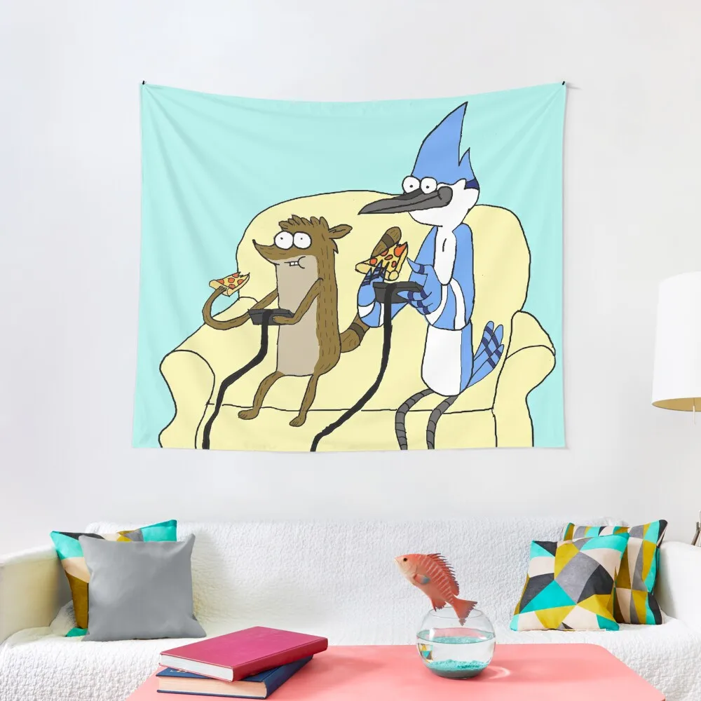 

Rigby and Mordecai Best team, Love for pizza and games Tapestry Carpet Wall Bed Room Decoration Living Room Decoration