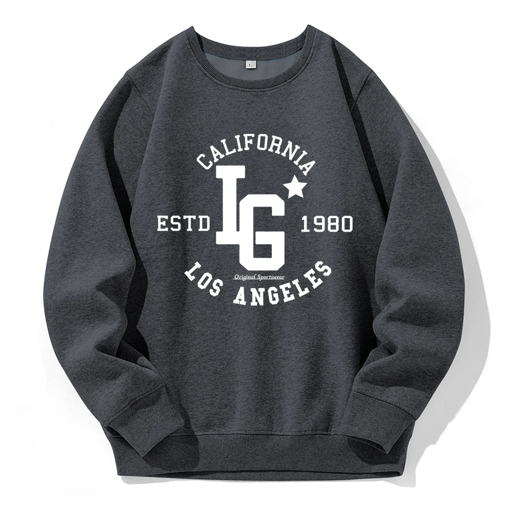 

Los Angeles California Estd 1980 Printing Men Hoodies O-Neck Warm Fleece Hoodie Loose Casual Sweatshirts Retro Classic Hooded