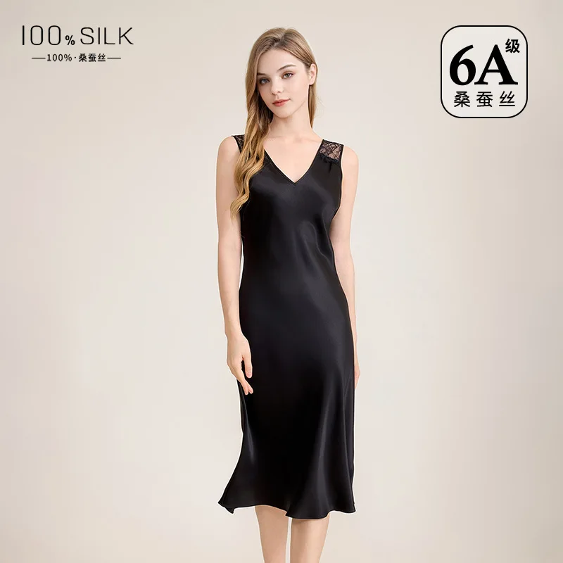 2026 New 100% Mulberry Silk Slip Dress Women Nightgown Elegant Camisole Midi Dress Summer Party Club Wear Lingerie Sleepwear