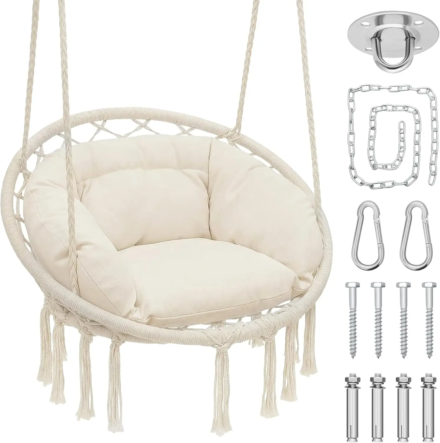 

Hanging Hammock Chair with Full Cushion, 350 Lbs Capacity, Boho Swing for Indoor/Outdoor Relaxation