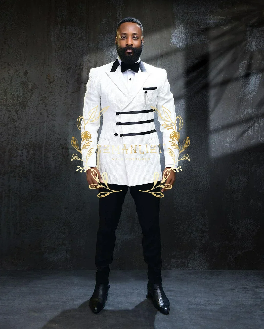 African Men Suits Burgundy Plaid Double Breasted Peaked Lapel Formal Wedding Tuxedos 2 Piece Jacket Pants Party Blazer Sets
