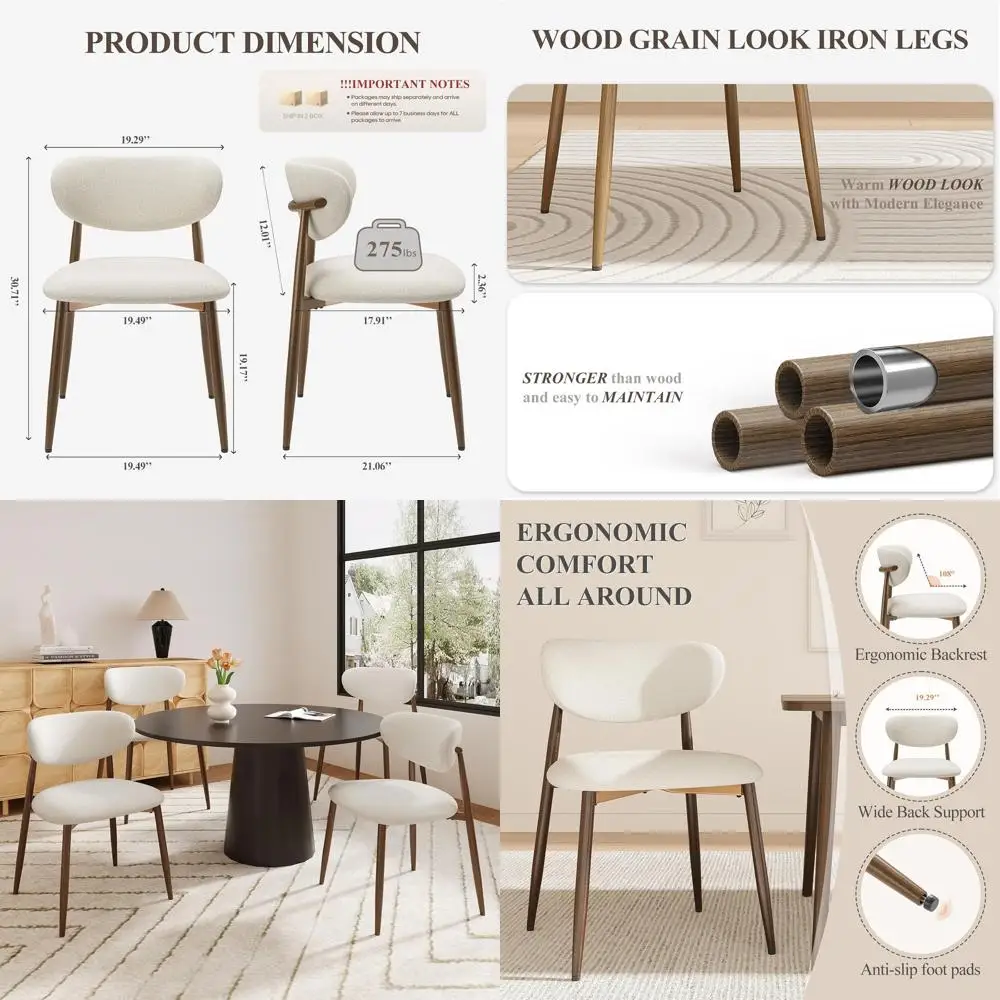 

Set of 4 Upholstered Dining Chairs with Metal Legs, Non-Slip Pads, Curved Back, Suitable for Home and Restaurant, Beige