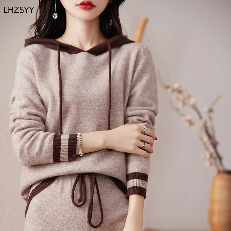 LHZSYY-Sweat à capuche assressentipour femme, pantalon large, pulls en pure laine mérinos trempés, pull en tricot adt, FjWear astronomique, 100%