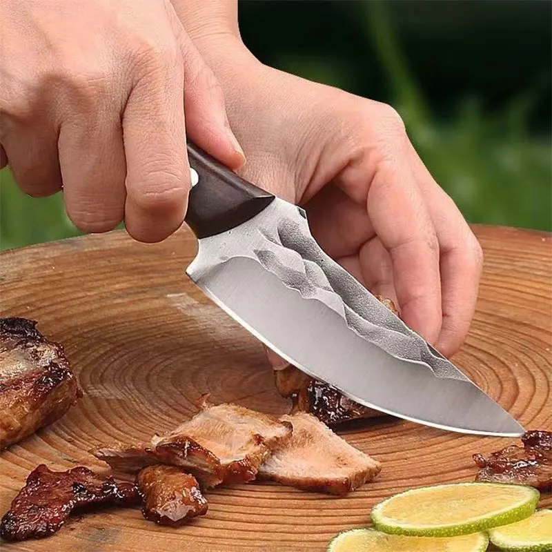 Sharp boning knife Paring knife, steel blade and wooden handle, suitable for family camping hiking barbecue