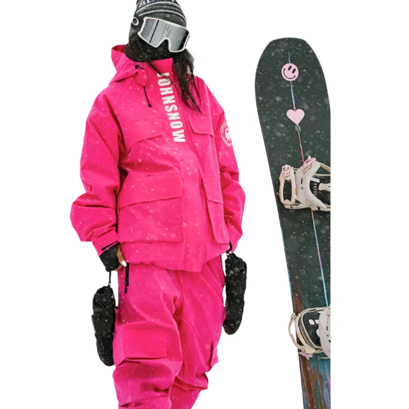 2024 Ski Suit Women Men Waterproof Thickened Warmth Reflective Windproof Ski Wear Hooded Snowboard Equipment Ski Jacket Pants