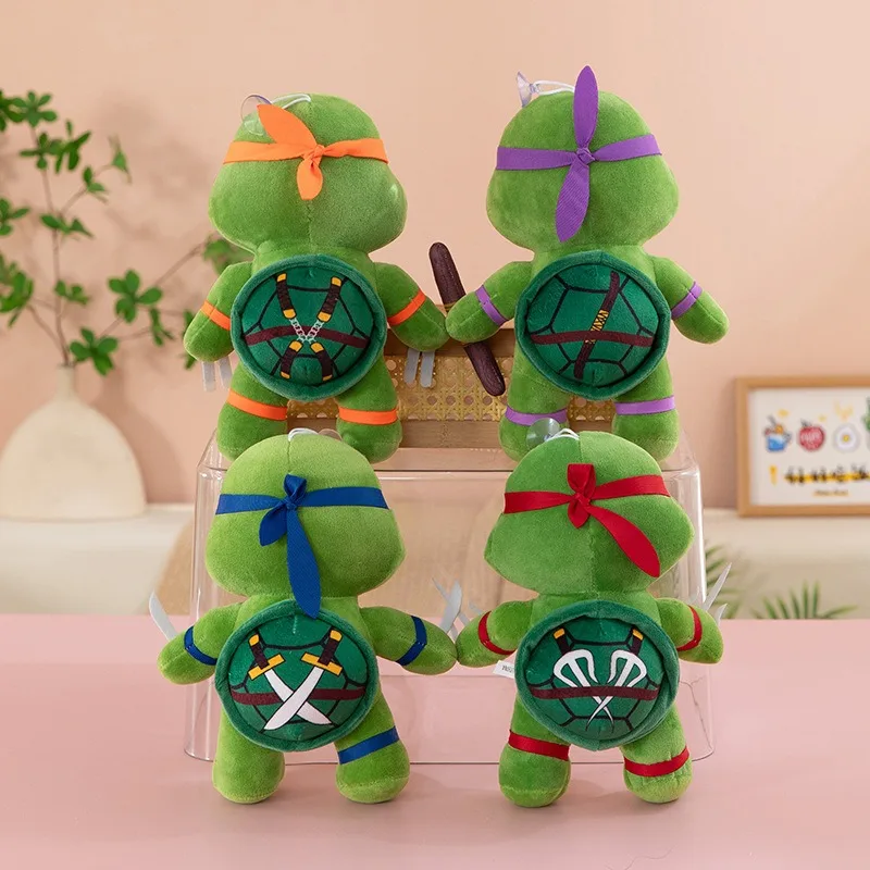 Cartoon Ninja Turtle Plush Toys Set 4 Pcs Soft Stuffed Animals with Color Masks and Weapons Collectible Dolls Birthday Gift