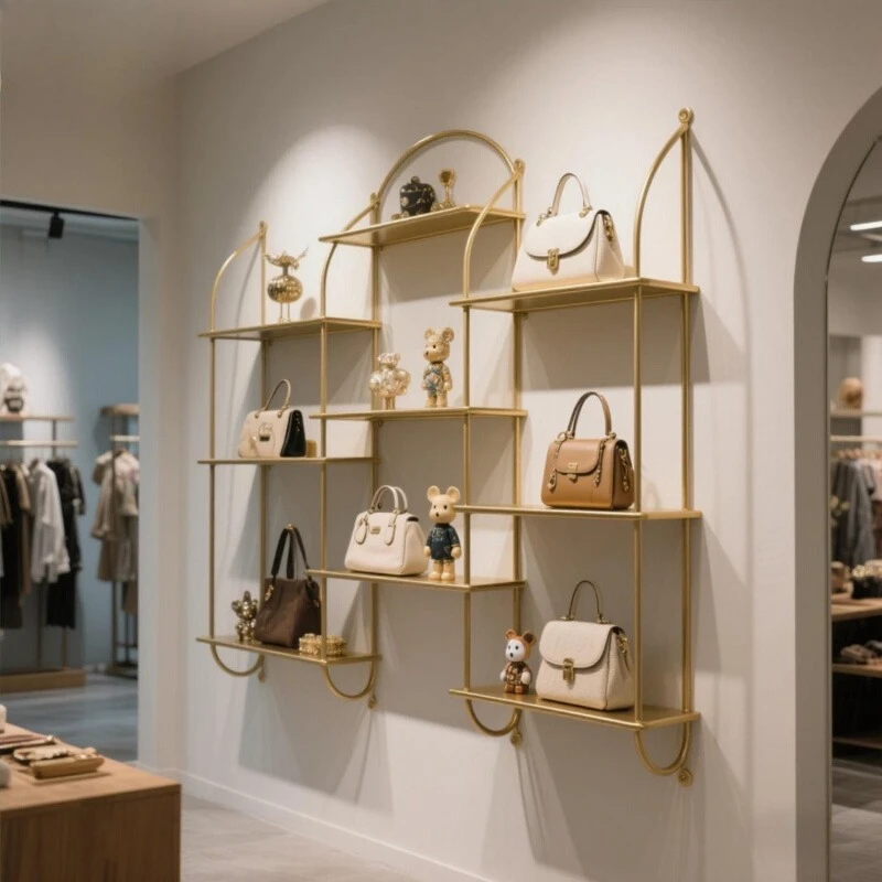 

Store Commercial Shoe Store Shoe Rack Shelf Gold Display Rack Clothing Store Upper Wall Shoe Bag Rack Multi-layer Wall Hanging S